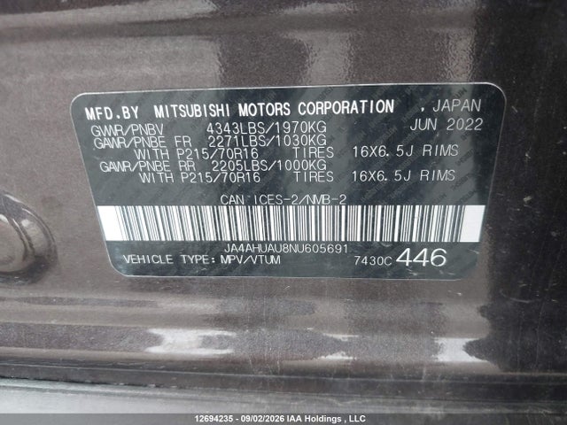 Mitsubishi Rvr Es/se 2022 JA4AHUAU8NU605691 Image 9