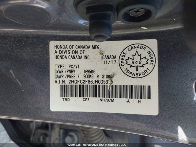 2018 Honda Civic Ex მანქანა იყიდება აუქციონზე, vin: 2HGFC2F86JH005325, აუქციონის ნომერი: 12694238