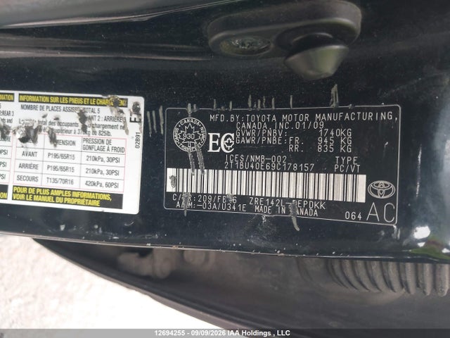 12694255 :رقم المزاد ، 2T1BU40E69C178157 vin ، 2009 Toyota Corolla مزاد بيع
