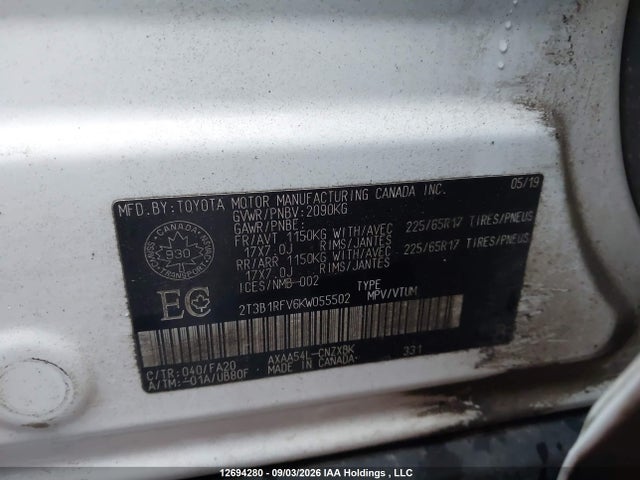 Toyota RAV4 LE 2019 2T3B1RFV6KW055502 Image 9