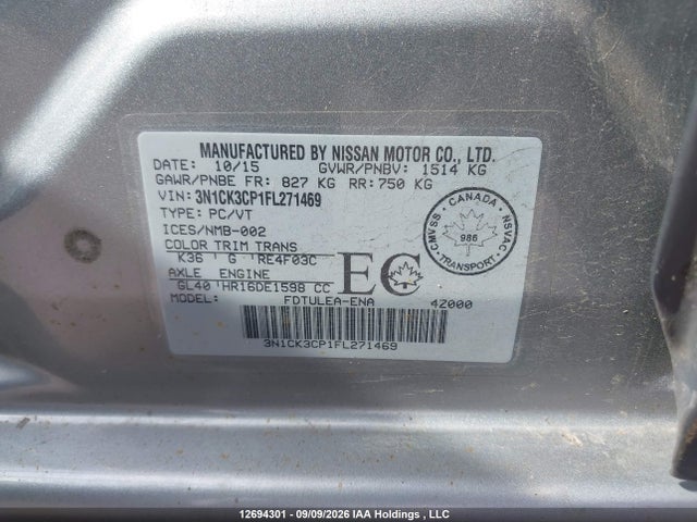 3N1CK3CP1FL271469 Nissan Micra Sv