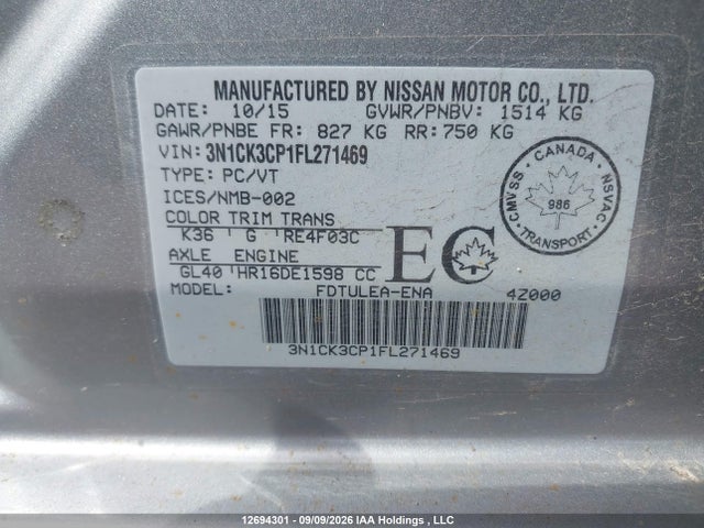 3N1CK3CP1FL271469 Nissan Micra Sv