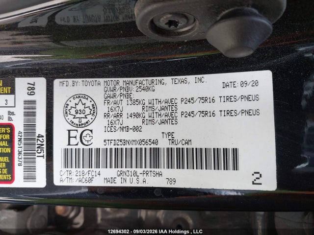 Продаж на аукціоні авто 2021 Toyota Tacoma, vin: 5TFDZ5BNXMX056540, номер лоту: 12694302