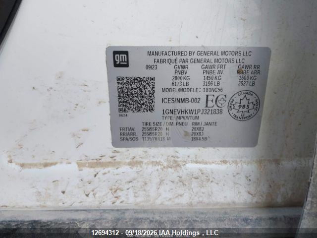 12694312 :رقم المزاد ، 1GNEVHKW1PJ321838 vin ، 2023 Chevrolet Traverse Lt مزاد بيع