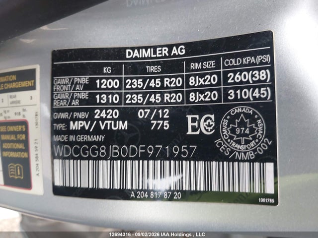 Продаж на аукціоні авто 2013 Mercedes-benz Glk 350 4matic, vin: WDCGG8JB0DF971957, номер лоту: 12694316