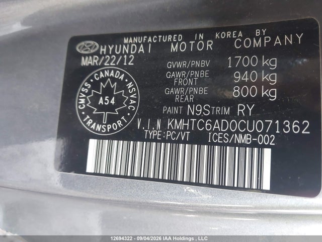 Продаж на аукціоні авто 2012 Hyundai Veloster, vin: KMHTC6AD0CU071362, номер лоту: 12694322