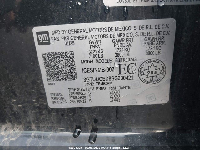 GMC SIERRA 1500 2025 3GTUUCED8SG230421 Image 9