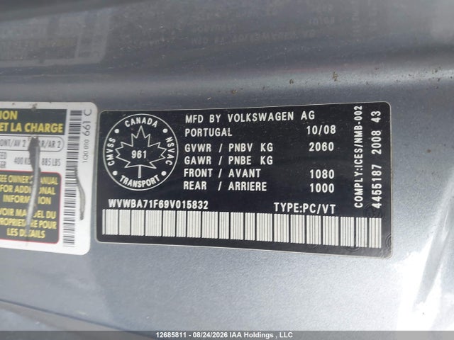 12685811 :رقم المزاد ، WVWBA71F69V015832 vin ، 2009 Volkswagen Eos 2.0 Tsi Trendline مزاد بيع