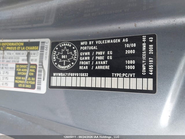 12685811 :رقم المزاد ، WVWBA71F69V015832 vin ، 2009 Volkswagen Eos 2.0 Tsi Trendline مزاد بيع