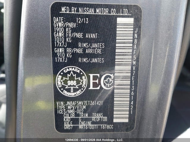 12694330 :رقم المزاد ، JN8AF5MV7ET361421 vin ، 2014 Nissan Juke S/sv/sl/nismo مزاد بيع