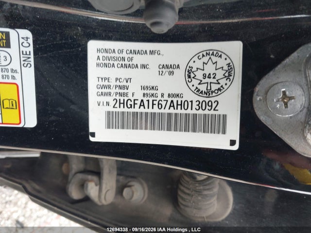 Aukcja sprzedaży 2010 Honda Civic Sport, vin: 2HGFA1F67AH013092, numer aukcji: 12694338