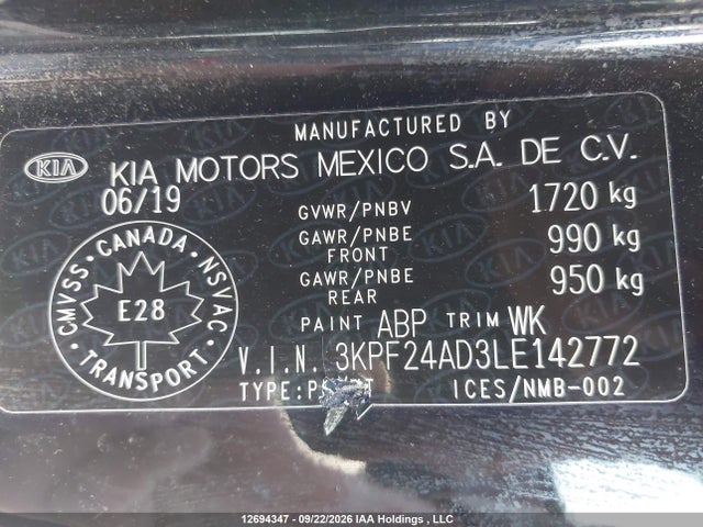 Продажа на аукционе авто 2020 Kia Forte Lx, vin: 3KPF24AD3LE142772, номер лота: 12694347