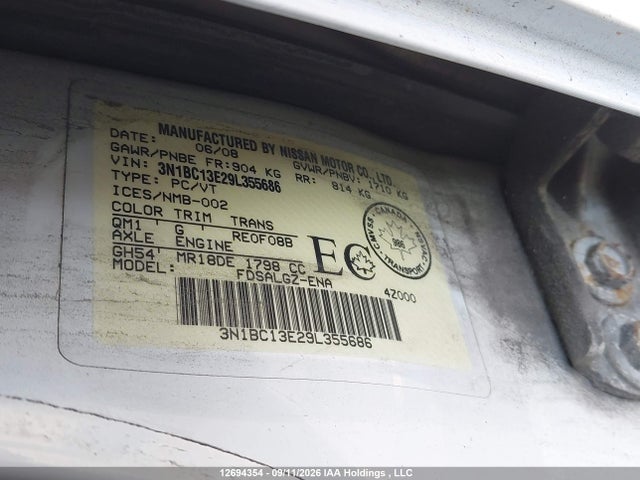 Продажа на аукционе авто 2009 Nissan Versa, vin: 3N1BC13E29L355686, номер лота: 12694354