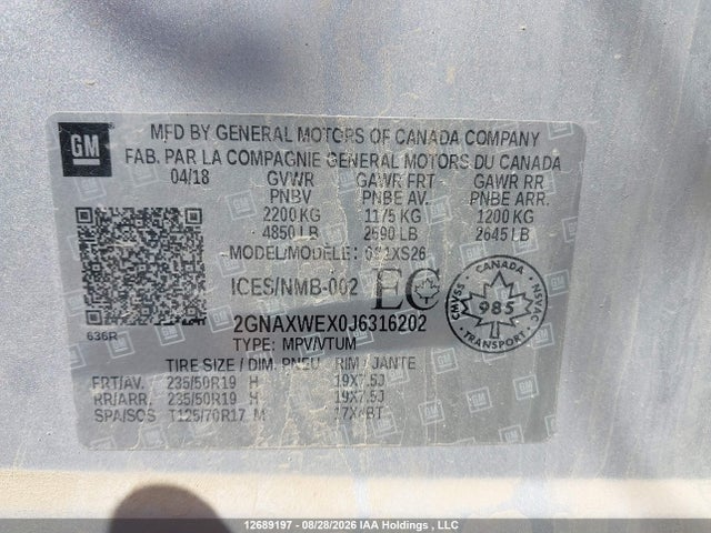 2GNAXWEX0J6316202 Chevrolet Equinox Premier