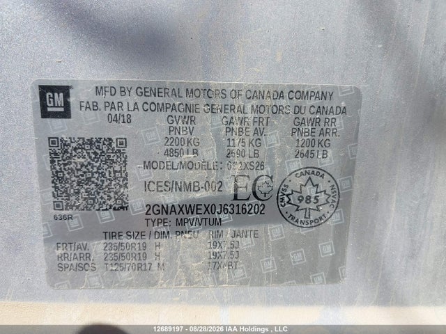2GNAXWEX0J6316202 Chevrolet Equinox Premier