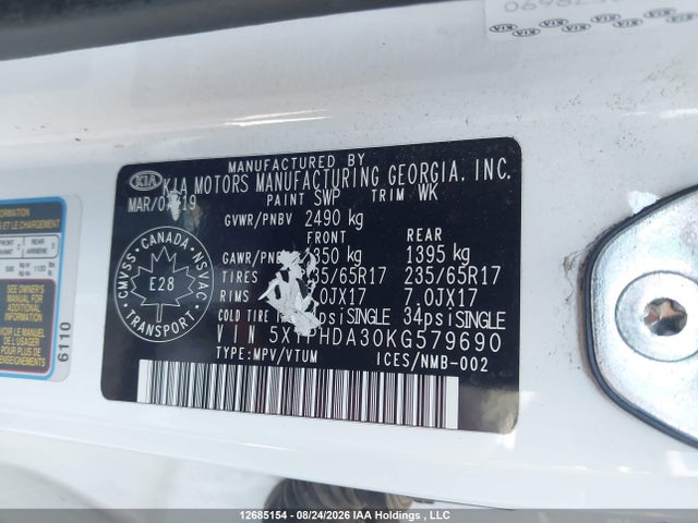 KIA Sorento 2.4l Ex 2019 5XYPHDA30KG579690 Image 9