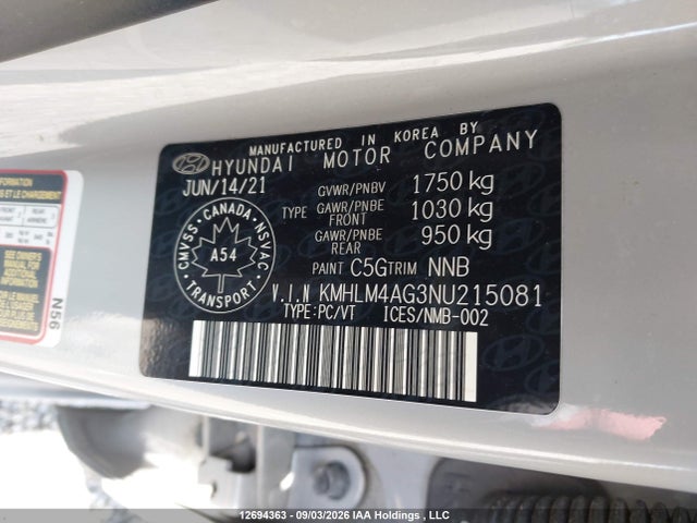 Продажа на аукционе авто 2022 Hyundai Elantra Sel, vin: KMHLM4AG3NU215081, номер лота: 12694363