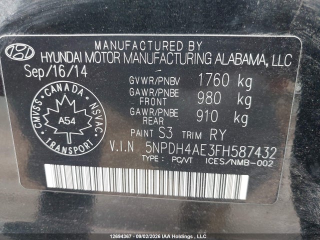 Hyundai ELANTRA GL 2015 5NPDH4AE3FH587432 Image 9