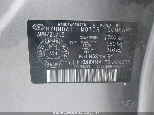 Hyundai Elantra Gls 2016 KMHDH4AH2GU534623 Image 19