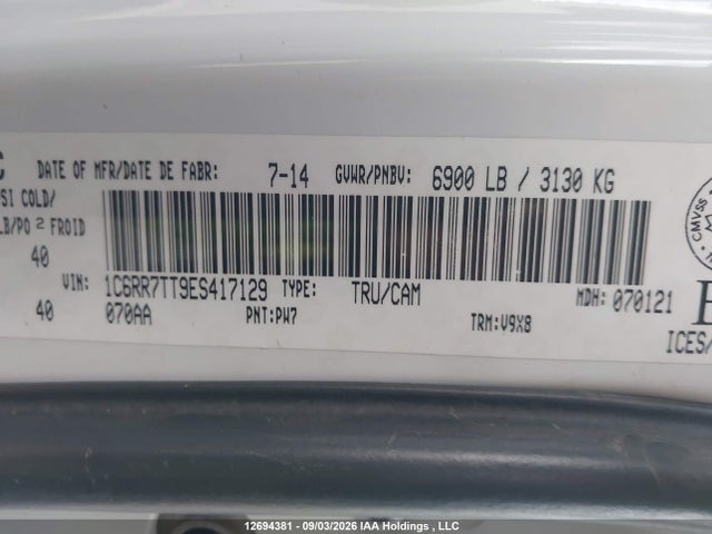 Aukcja sprzedaży 2014 Ram 1500 Slt, vin: 1C6RR7TT9ES417129, numer aukcji: 12694381