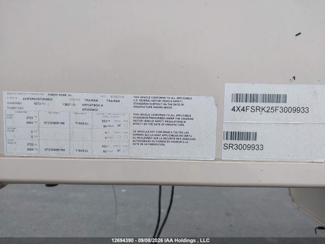 Продажа на аукционе авто 2015 Palomino , vin: 4X4FSRK25F3009933, номер лота: 12694390
