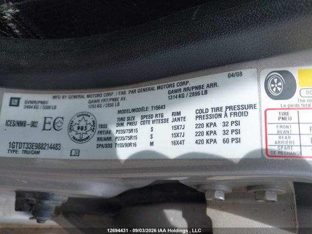 Продажа на аукционе авто 2008 Gmc Canyon Sle, vin: 1GTDT33E988214483, номер лота: 12694431