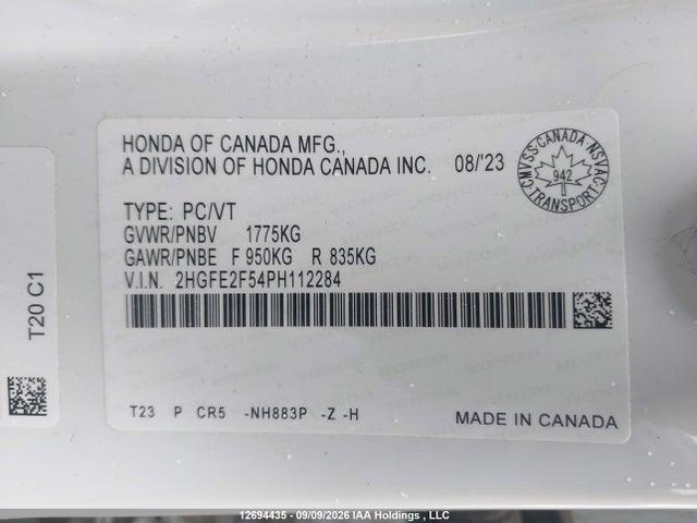 2HGFE2F54PH112284 Honda Civic Sport/sport-b
