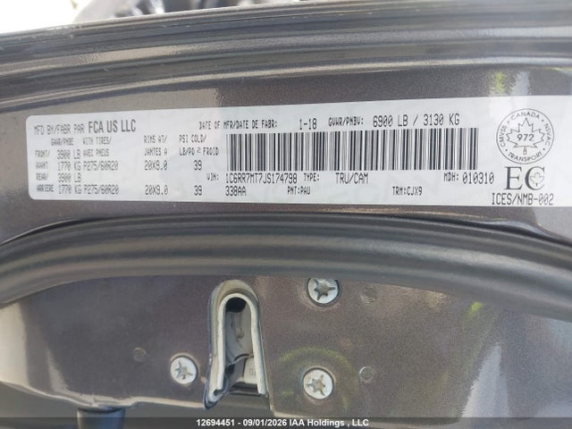 Aukcja sprzedaży 2018 Ram 1500 Sport, vin: 1C6RR7MT7JS174798, numer aukcji: 12694451