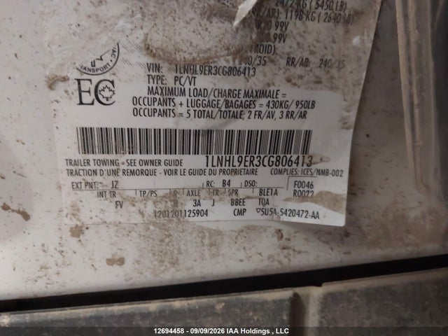 Продажа на аукционе авто 2012 Lincoln Mks, vin: 1LNHL9ER3CG806413, номер лота: 12694458