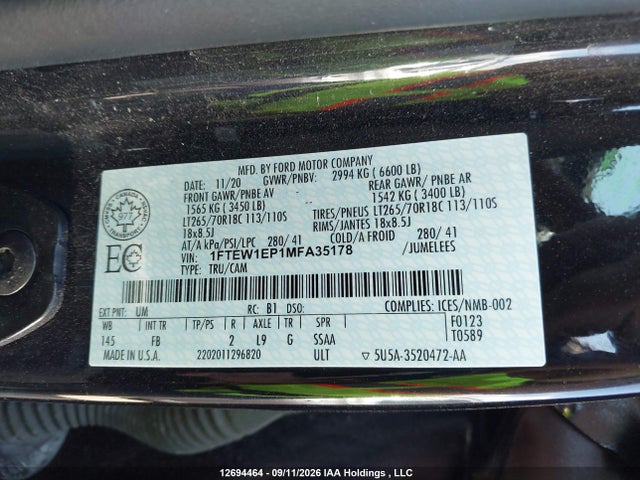 Ford F150 Supercrew 2021 1FTEW1EP1MFA35178 Image 9