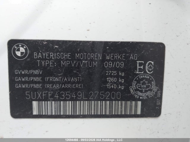 Продаж на аукціоні авто 2009 Bmw X5 Xdrive30i, vin: 5UXFE43549L275200, номер лоту: 12694466