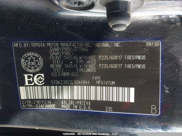 Toyota Sienna Le 8-passenger 2020 5TDKZ3DC2LS044944 Image 9