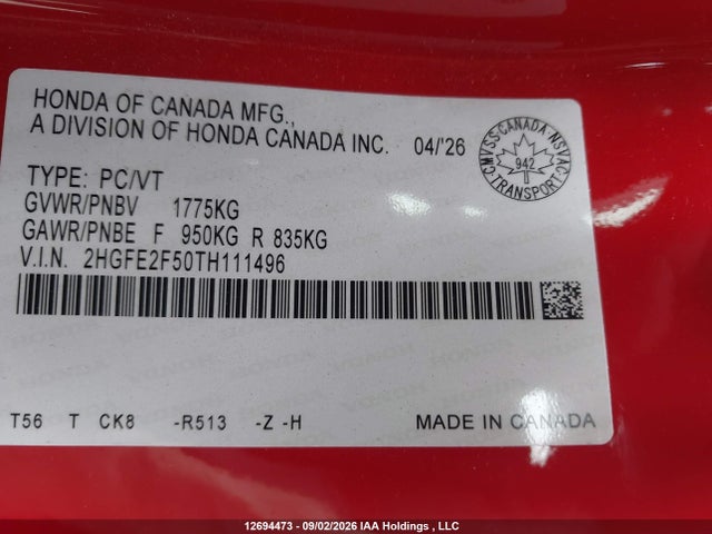Honda Civic Sport 2026 2HGFE2F50TH111496 Image 17