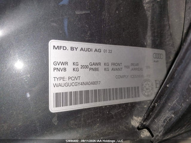 Продажа на аукционе авто 2022 Audi A3 40 Komfort, vin: WAUGUCGY4NA048017, номер лота: 12694480