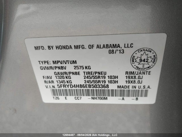 Acura Mdx Advance 2014 5FRYD4H86EB503368 Image 9