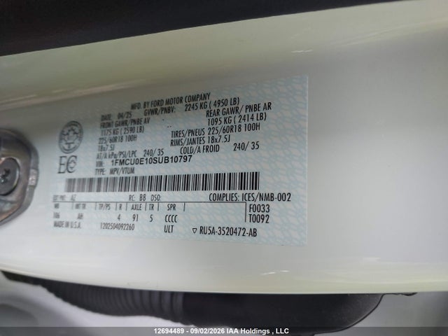 Ford Escape 2025 1FMCU0E10SUB10797 Image 9
