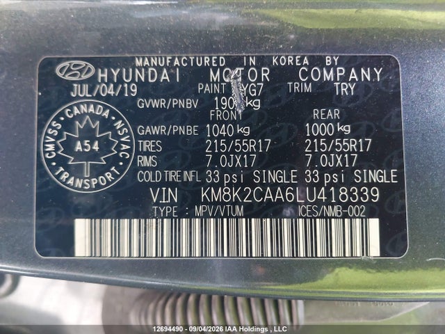 Hyundai Kona Sel 2020 KM8K2CAA6LU418339 Image 9