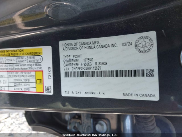 Honda Civic Ex 4dr 2024 2HGFE2F32RH112625 Image 9