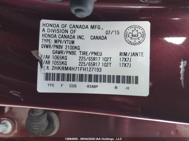 Honda CR-V EXL 2015 2HKRM4H71FH127193 Image 9