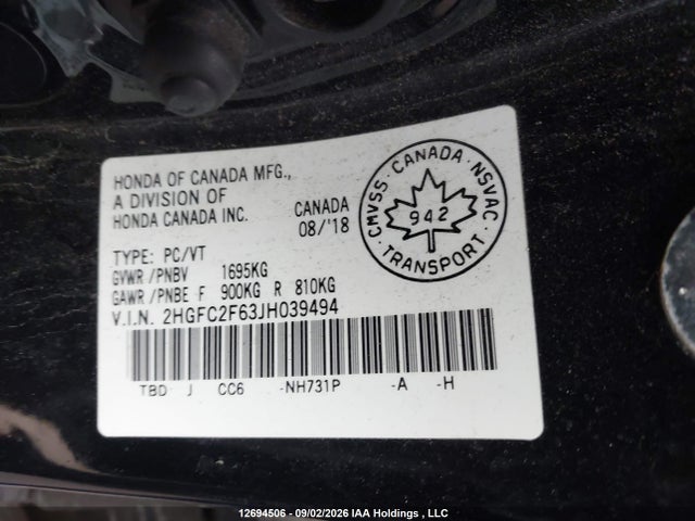Honda CIVIC SE 2018 2HGFC2F63JH039494 Image 19