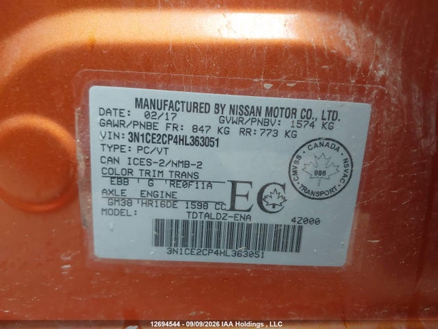 Продаж на аукціоні авто 2017 Nissan Versa Note, vin: 3N1CE2CP4HL363051, номер лоту: 12694544