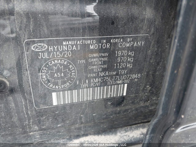 Auction sale of the 2020 Hyundai Ioniq Electric Preferred, vin: KMHC75LJ7LU072848, lot number: 12694547