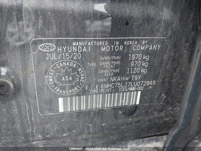 Auction sale of the 2020 Hyundai Ioniq Electric Preferred, vin: KMHC75LJ7LU072848, lot number: 12694547