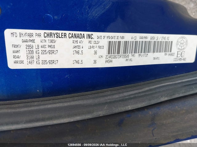 Продажа на аукционе авто 2013 Dodge Grand Caravan, vin: 2C4RDGBG7DR729509, номер лота: 12694556