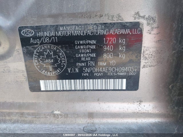 Aukcja sprzedaży 2012 Hyundai Elantra Limited, vin: 5NPDH4AE9CH094057, numer aukcji: 12694557