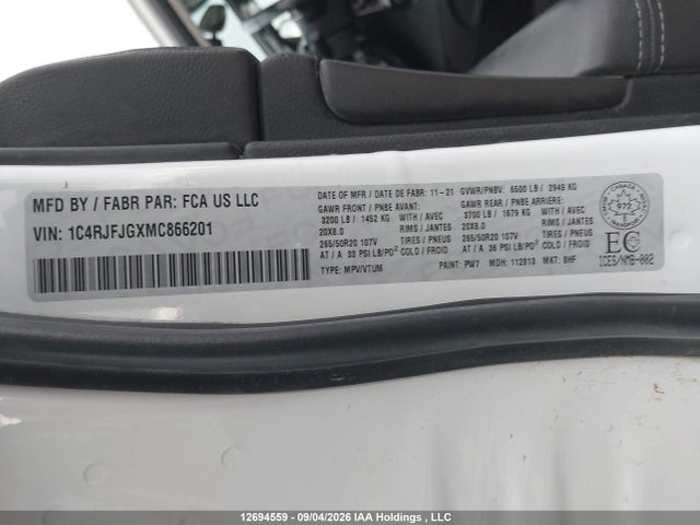 Продажа на аукционе авто 2021 Jeep Grand Cherokee Summit, vin: 1C4RJFJGXMC866201, номер лота: 12694559
