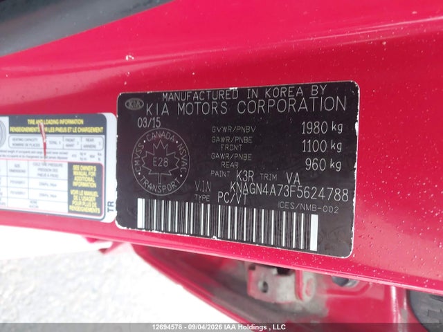 KNAGN4A73F5624788 KIA Optima Ex/ex Luxury