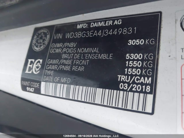Aukcja sprzedaży 2018 Mercedes-benz Metris, vin: WD3BG3EA4J3449831, numer aukcji: 12694584