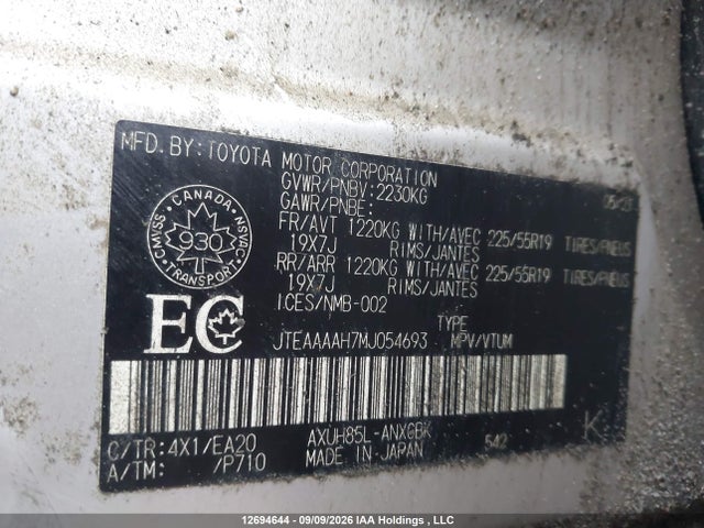 Продаж на аукціоні авто 2021 Toyota Venza, vin: JTEAAAAH7MJ054693, номер лоту: 12694644