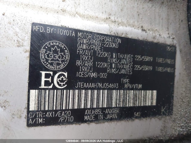 Продаж на аукціоні авто 2021 Toyota Venza, vin: JTEAAAAH7MJ054693, номер лоту: 12694644